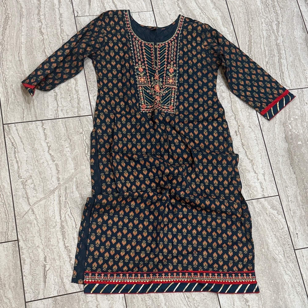 Embroidered Black and Orange Kurta